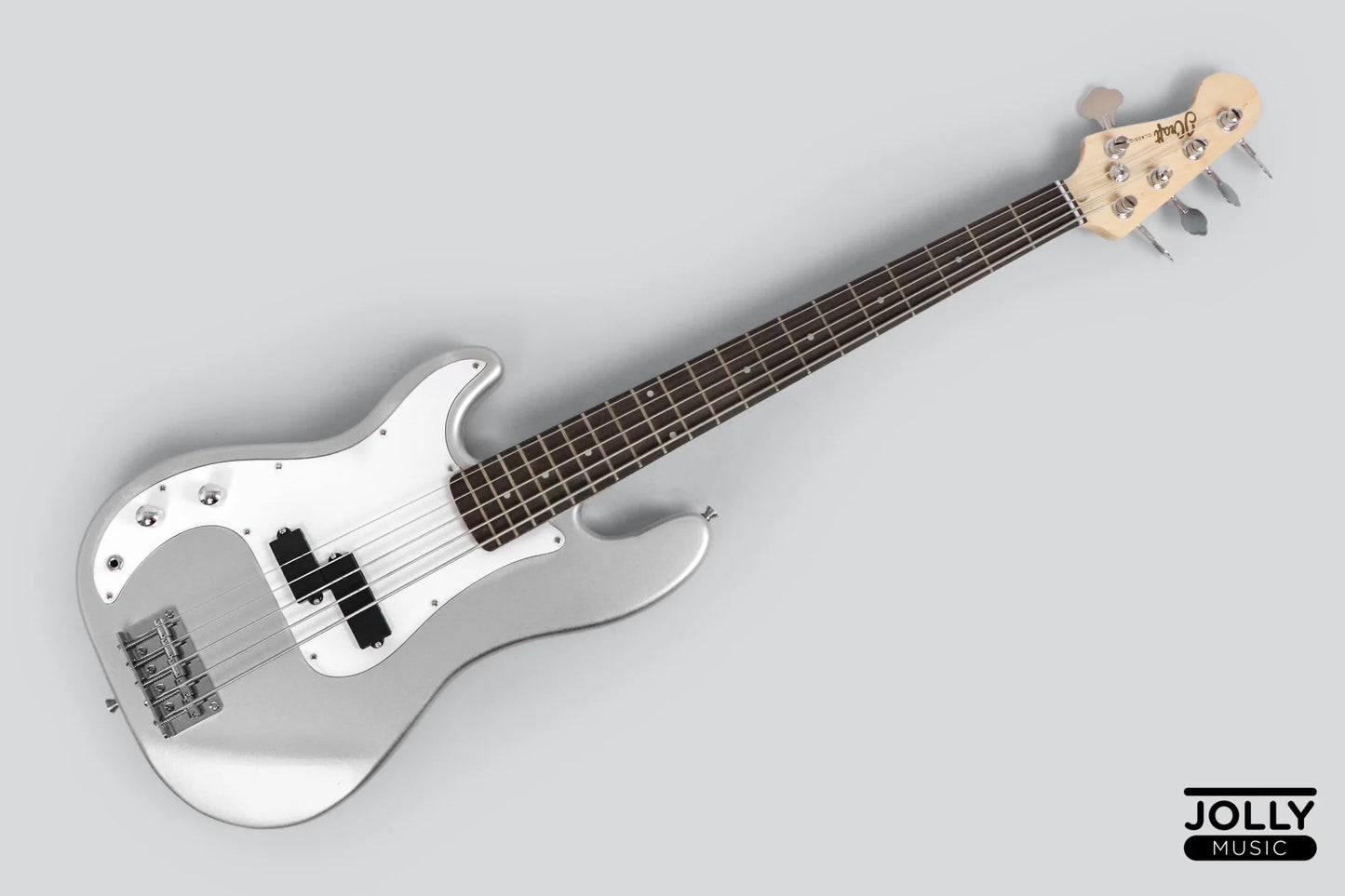 JCraft PB-1 Left Handed 5-String Electric Bass Guitar with Gigbag - Silver Sky