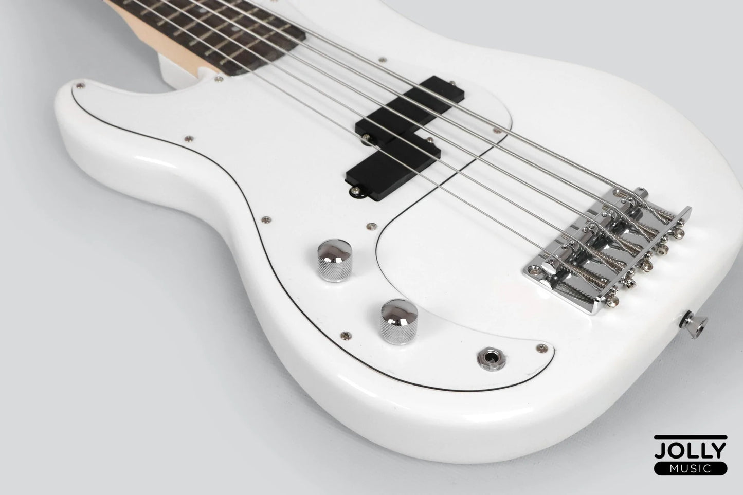 JCraft PB-1 Left Handed 5-String Electric Bass Guitar with Gigbag - Triple White