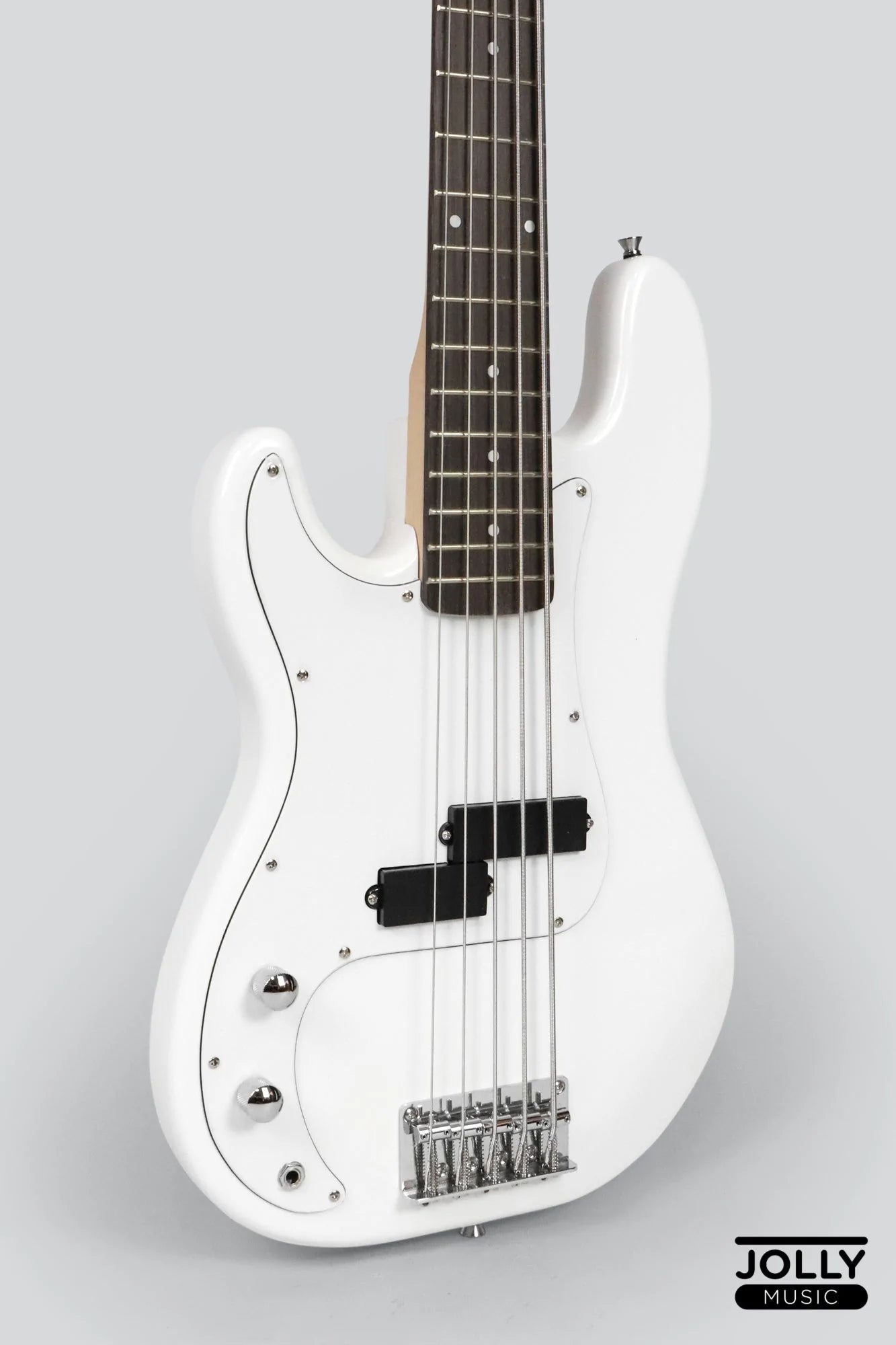 JCraft PB-1 Left Handed 5-String Electric Bass Guitar with Gigbag - Triple White