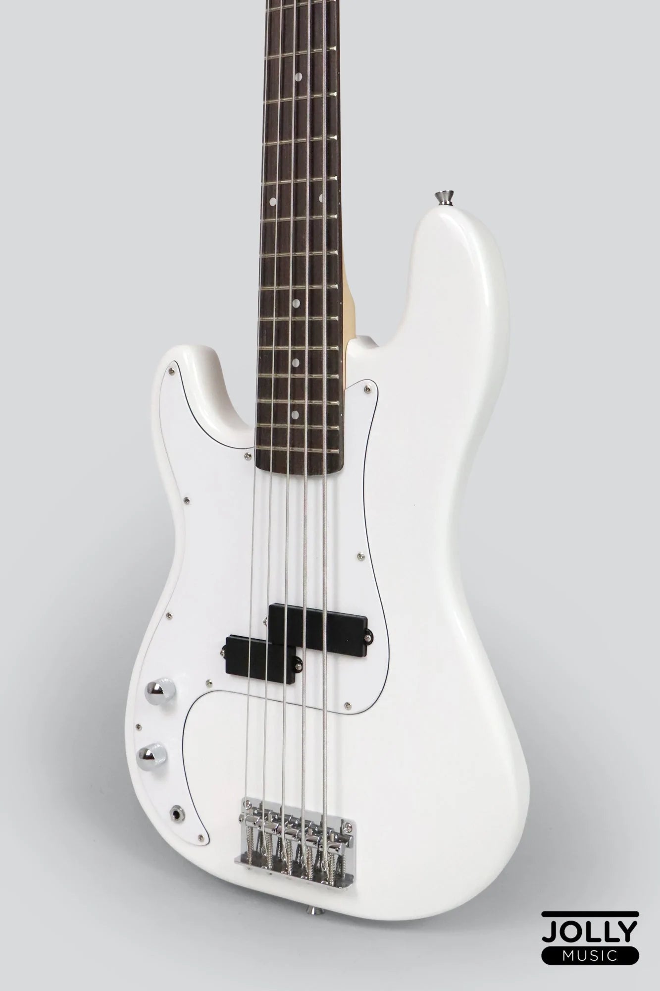 JCraft PB-1 Left Handed 5-String Electric Bass Guitar with Gigbag - Triple White