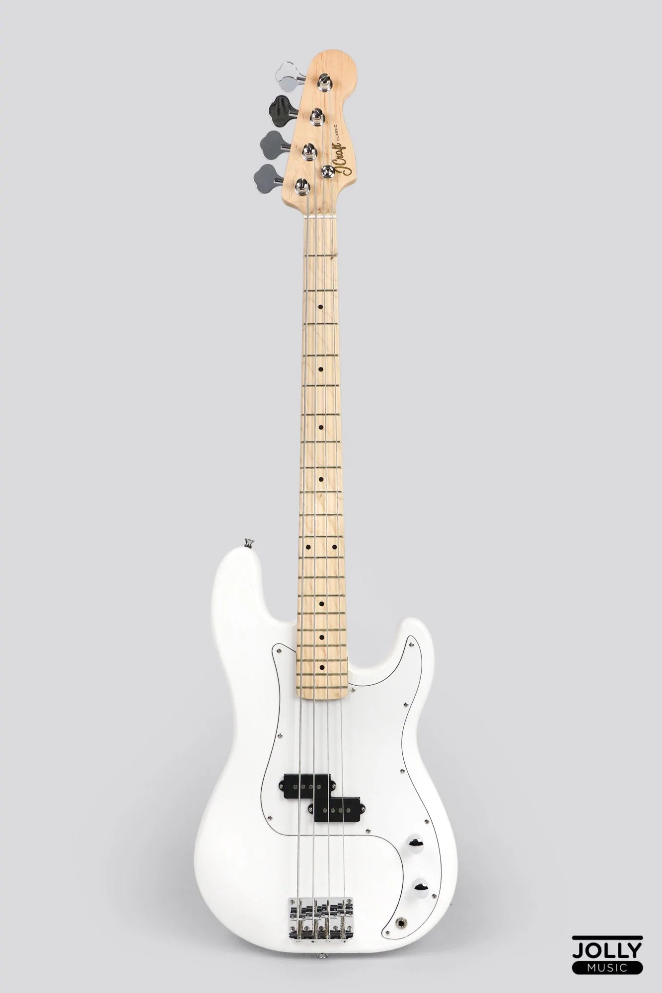 JCraft PB-1 4-String Electric Bass Guitar with Gigbag - Triple White