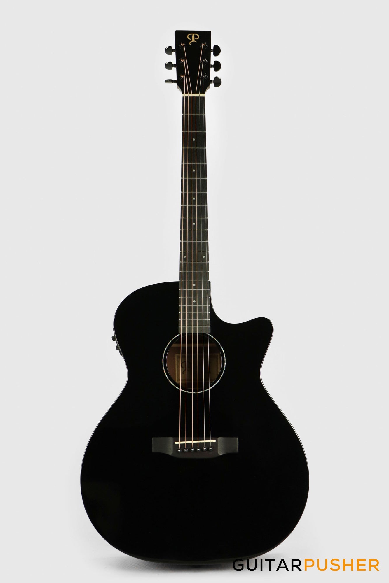 Phoebus PG-40ce v3 Solid Top OM (3rd Gen.) Acoustic-Electric Guitar - Black w/ Gig Bag