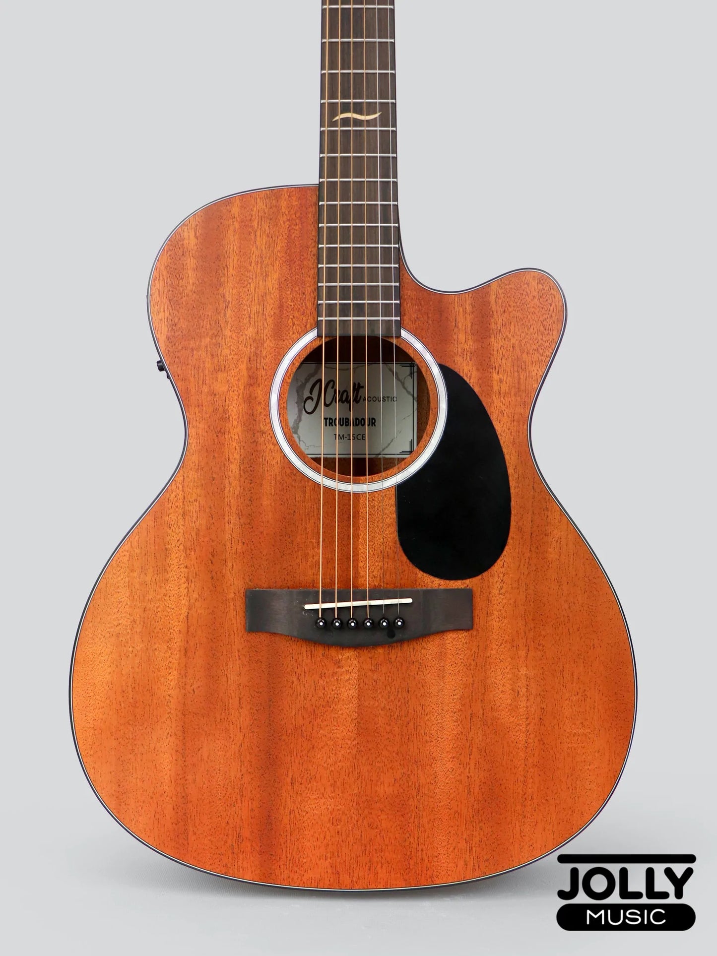 JCraft Troubadour TM-15CE Orchestra All-Mahogany Acoustic-Electric Guitar with soft case