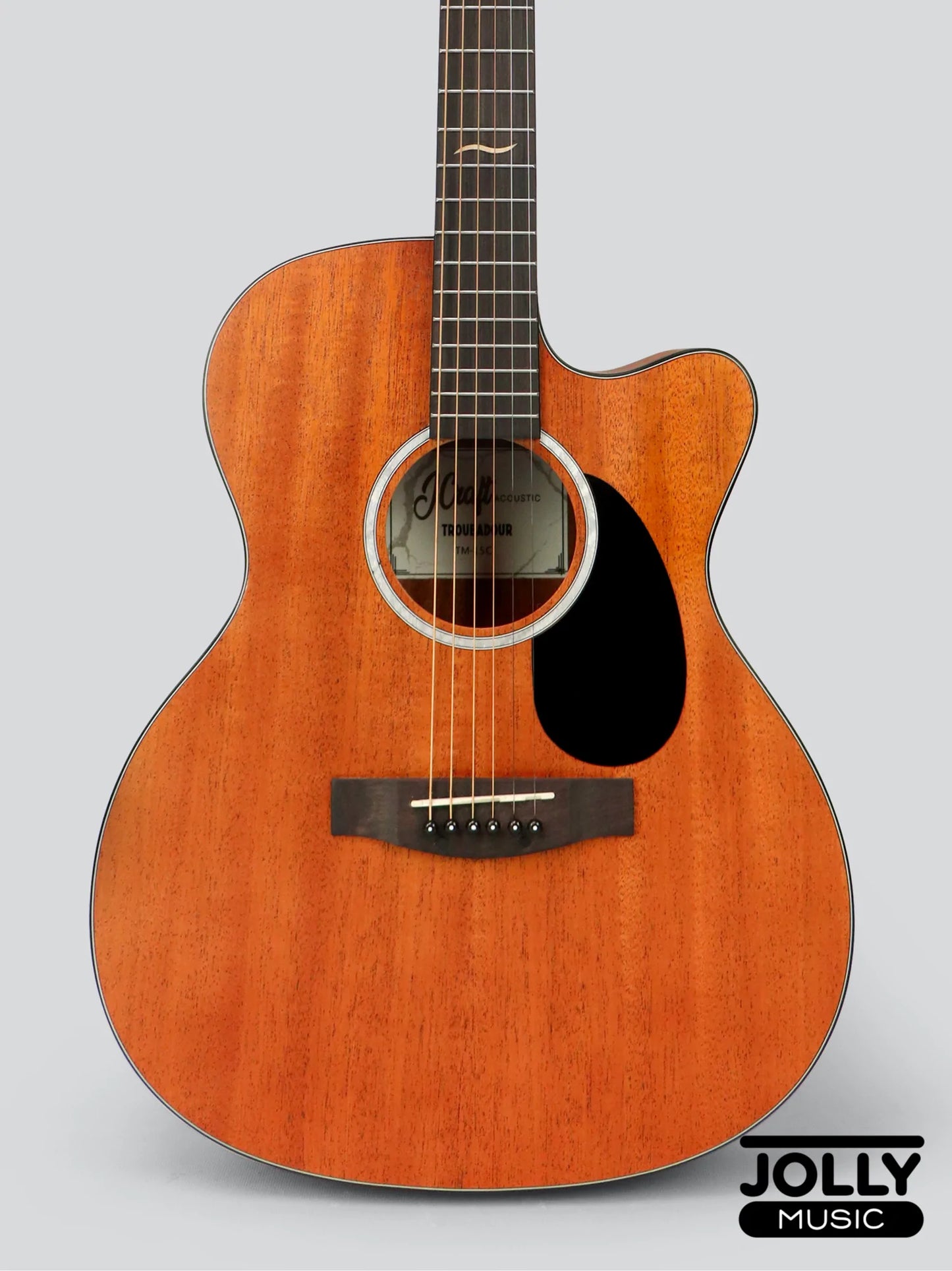 J-Craft Troubadour TM-15C All-Mahogany Orchestra Cutaway Acoustic Guitar with soft case