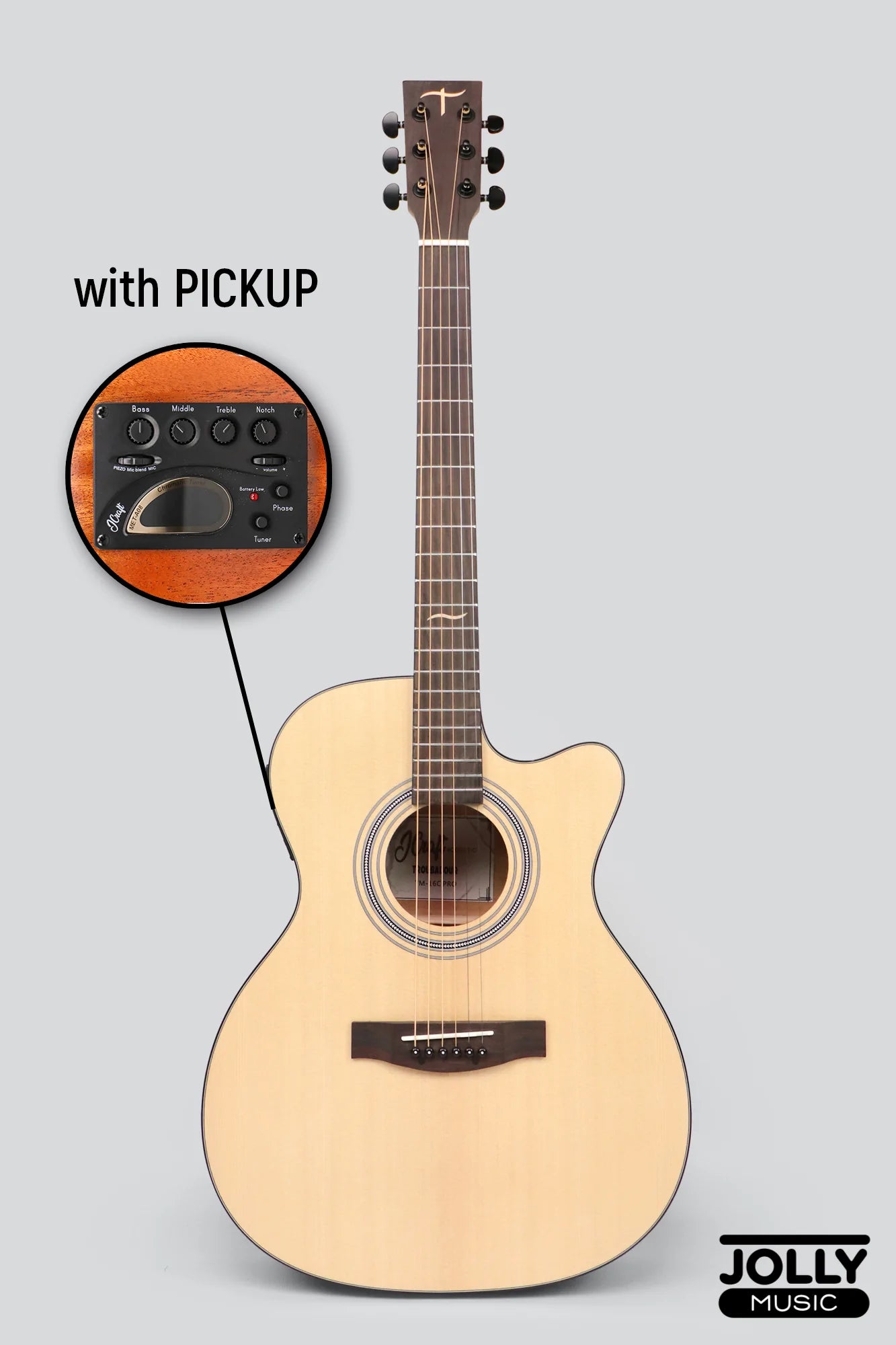 JCraft Troubadour TM-16C PRO Solid Top Orchestra Dual Pickup Mic Blend Acoustic-Electric Guitar with soft case