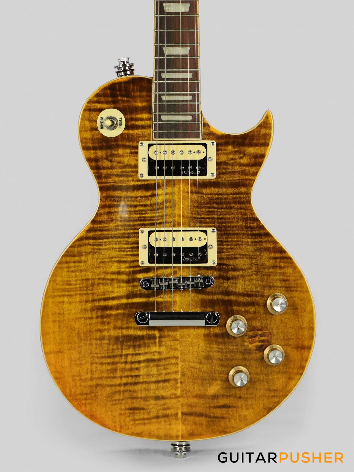 Vintage V100 AFD "Slash" Reissue Electric Guitar - Flamed Amber