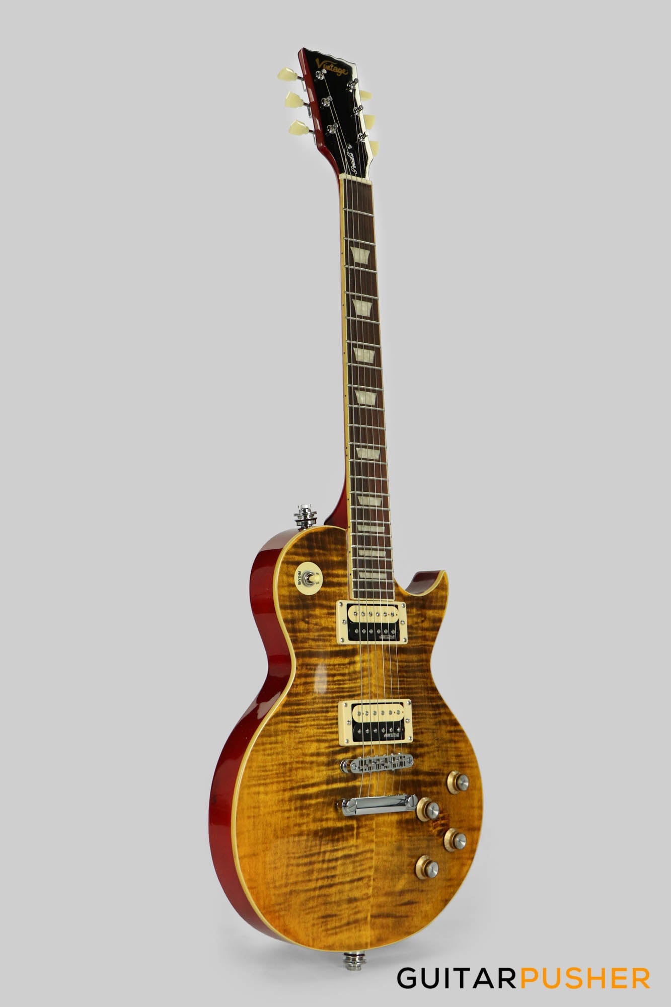 Vintage V100 AFD "Slash" Reissue Electric Guitar - Flamed Amber