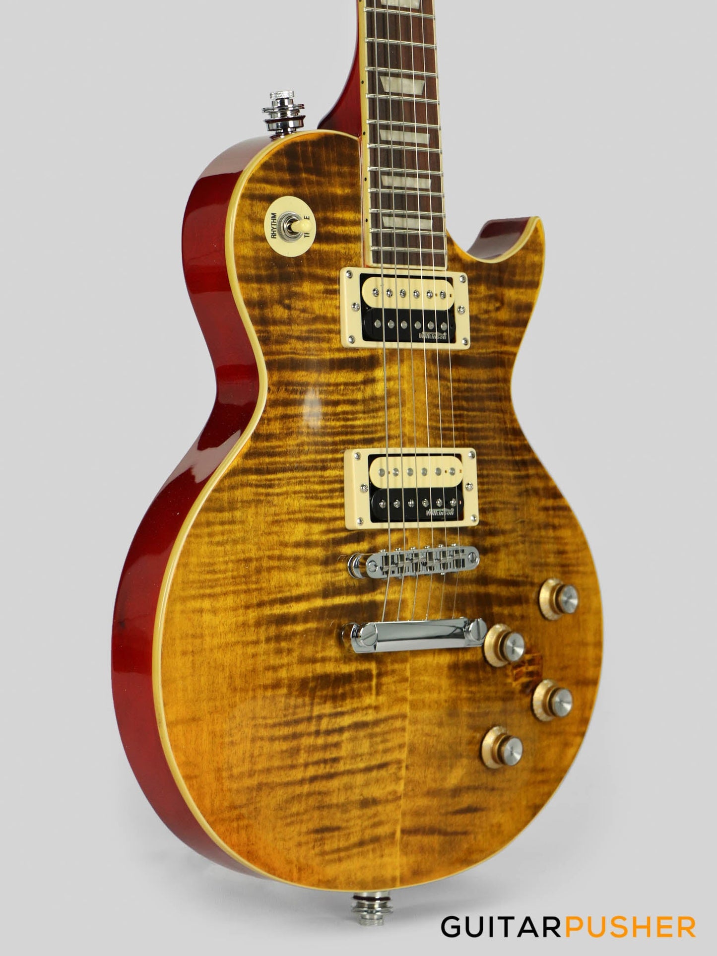 Vintage V100 AFD "Slash" Reissue Electric Guitar - Flamed Amber