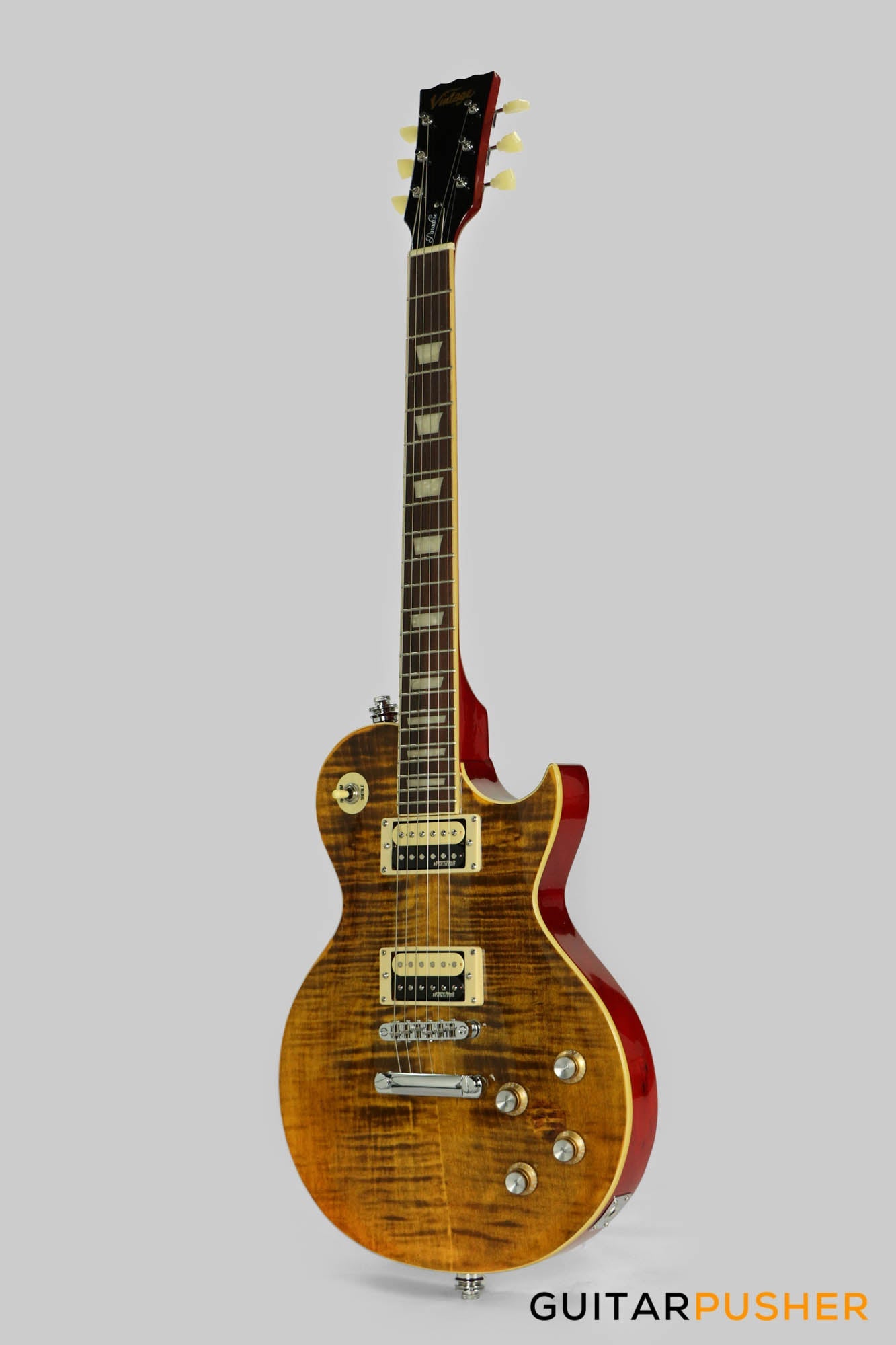 Vintage V100 AFD "Slash" Reissue Electric Guitar - Flamed Amber