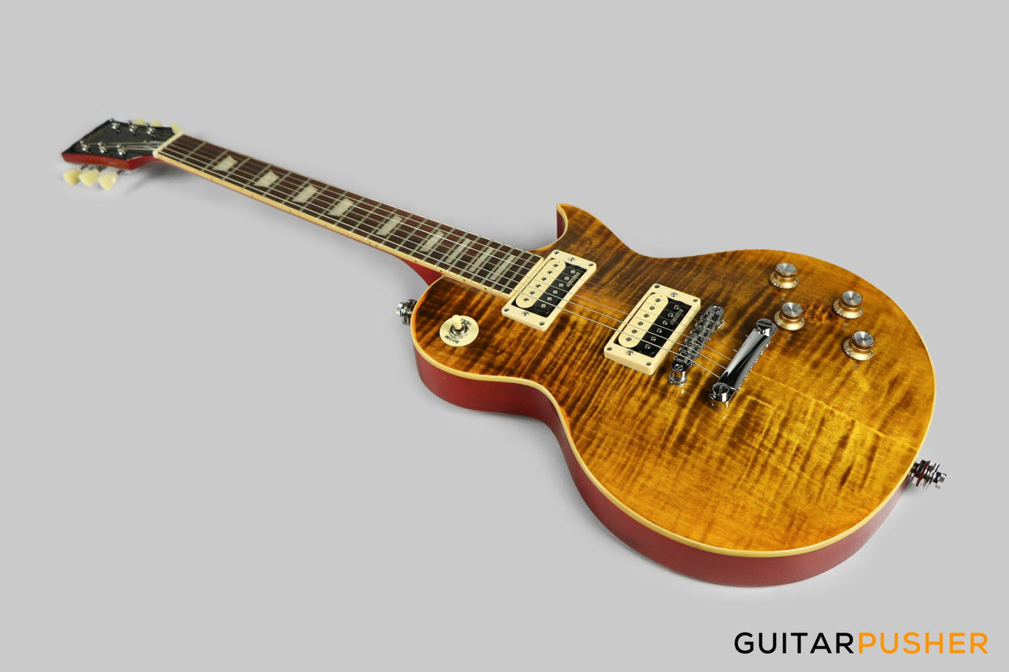 Vintage V100 AFD "Slash" Reissue Electric Guitar - Flamed Amber