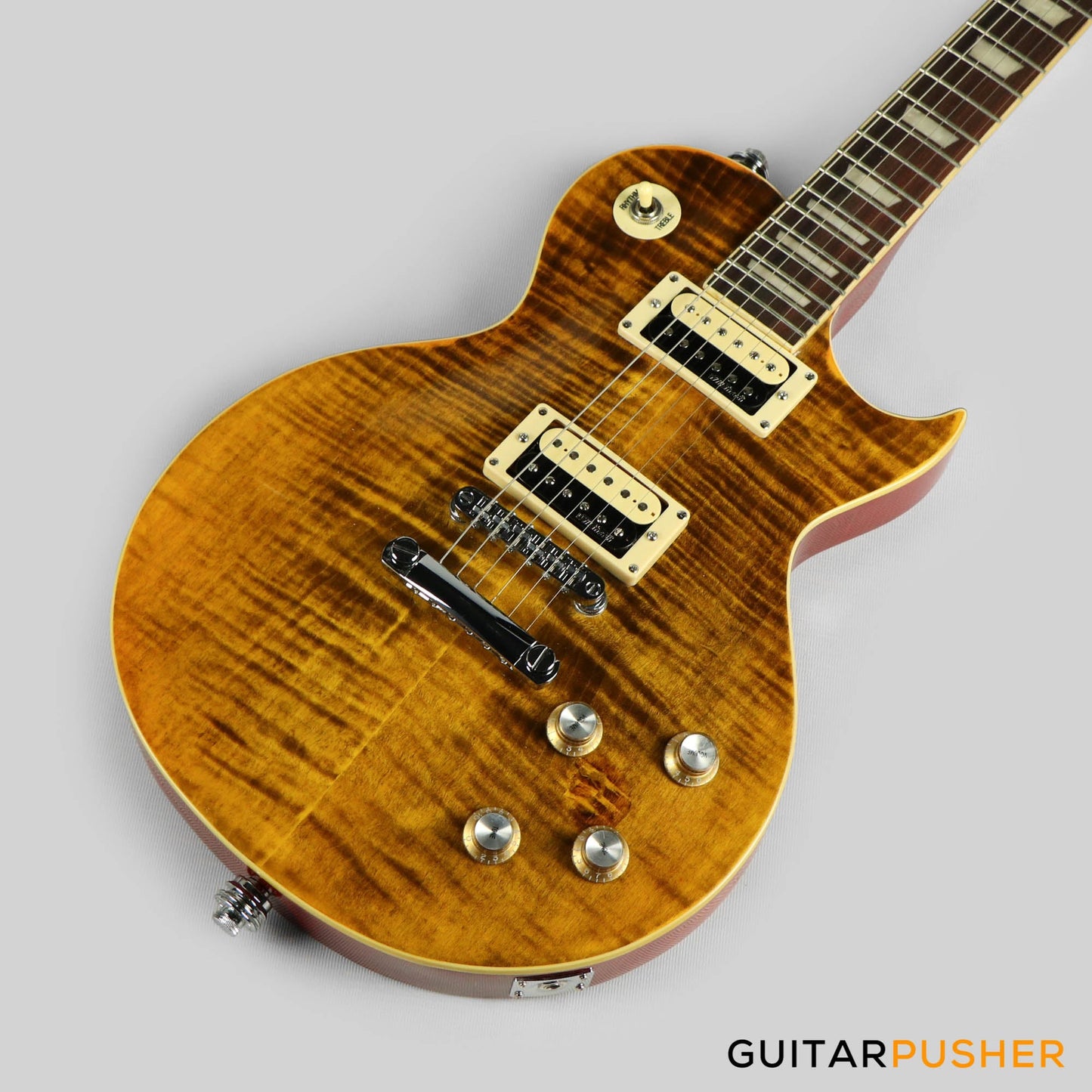 Vintage V100 AFD "Slash" Reissue Electric Guitar - Flamed Amber