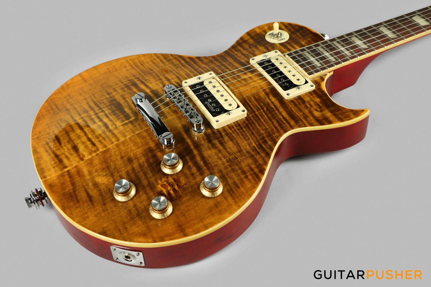 Vintage V100 AFD "Slash" Reissue Electric Guitar - Flamed Amber