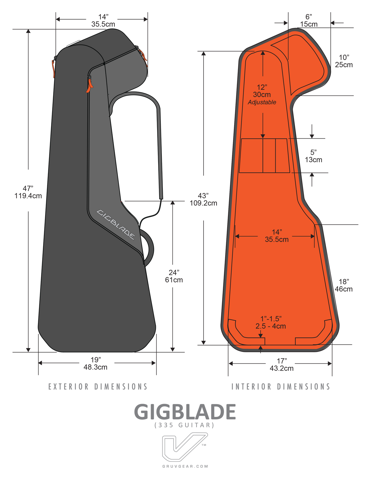 Gruv Gear Gig Blade 2 Side and Back Carry Hybrid Gig Bag for Semi-Hollow/335